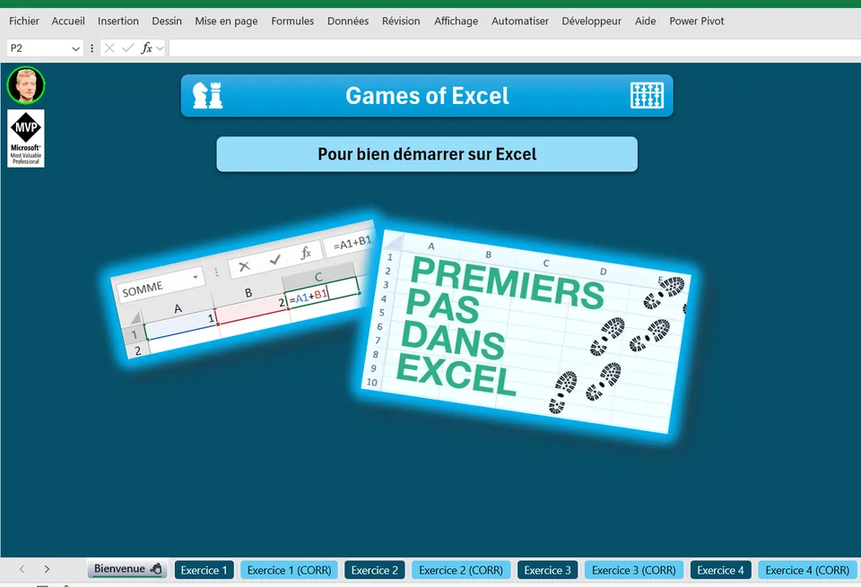 Capture d’écran du classeur « Games of Excel | Pour bien démarrer » ouvert dans Excel