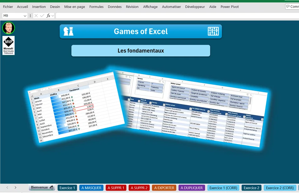 Capture d’écran du classeur « Games of Excel | Les fondamentaux » ouvert dans Excel