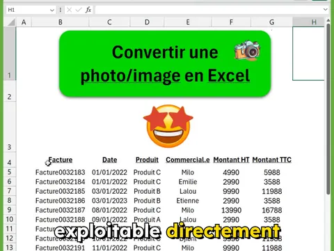 Aperçu de la démonstration&nbsp;: Convertir la photo d’un tableau en données Excel
