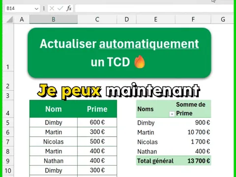 Aperçu de la démonstration&nbsp;: Actualiser un tableau croisé dynamique automatiquement