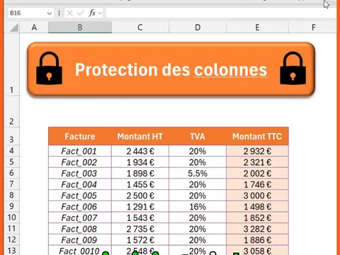 Aperçu de la démonstration&nbsp;: Empêcher la suppression de colonnes sans protéger la feuille