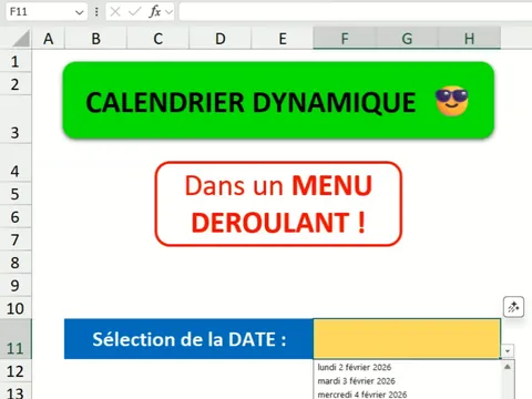 Aperçu de la démonstration&nbsp;: Créer un calendrier dynamique dans Excel avec une seule formule